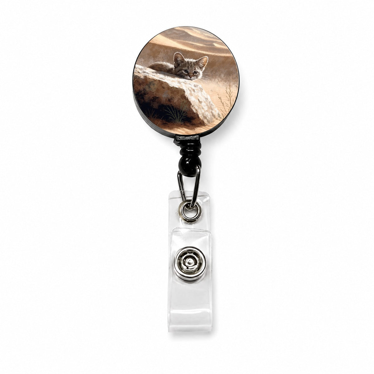 Small Sand Cat Retractable ID Key Card Name Tag Badge Holder with Clip