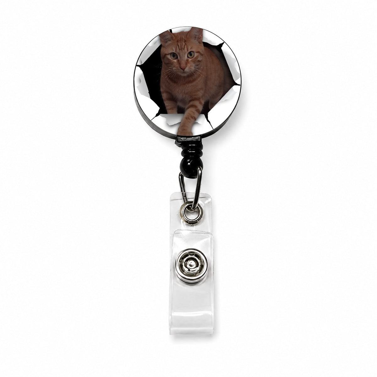 Tabby Orange Cat Breakout Retractable ID Key Card Name Tag Badge Holder with Clip