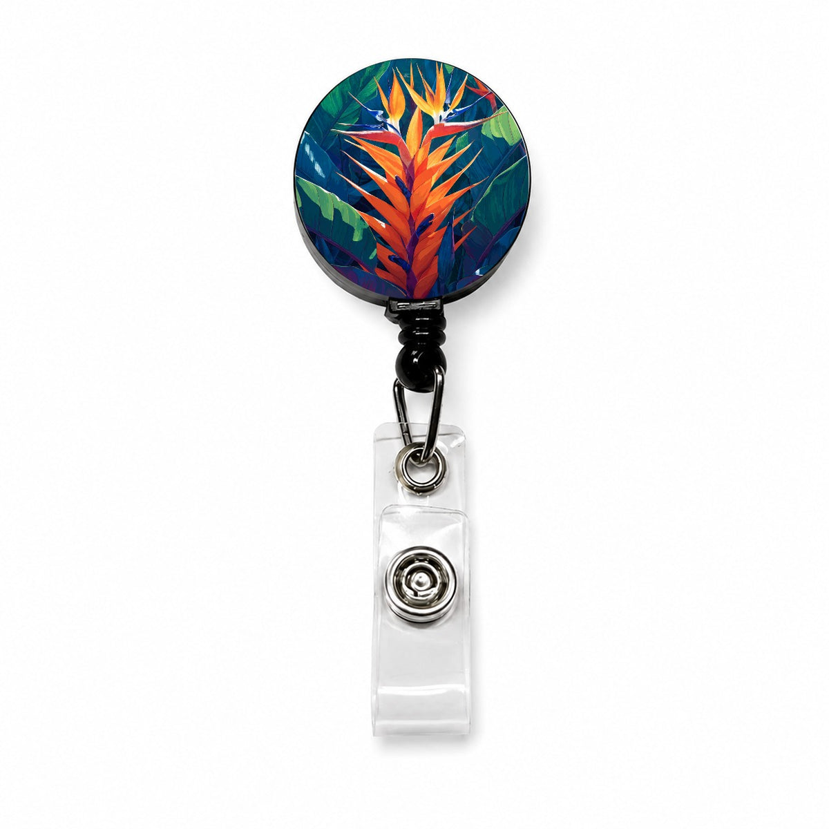 Tropical Bird Paradise Flowers Retractable ID Key Card Name Tag Badge Holder with Clip