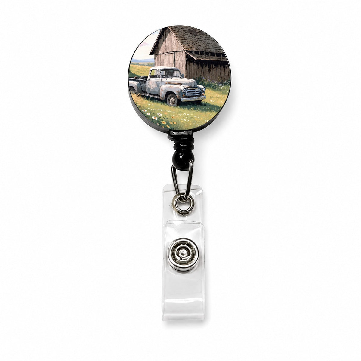 Vintage Farm Truck Rustic Barn Retractable ID Key Card Name Tag Badge Holder with Clip