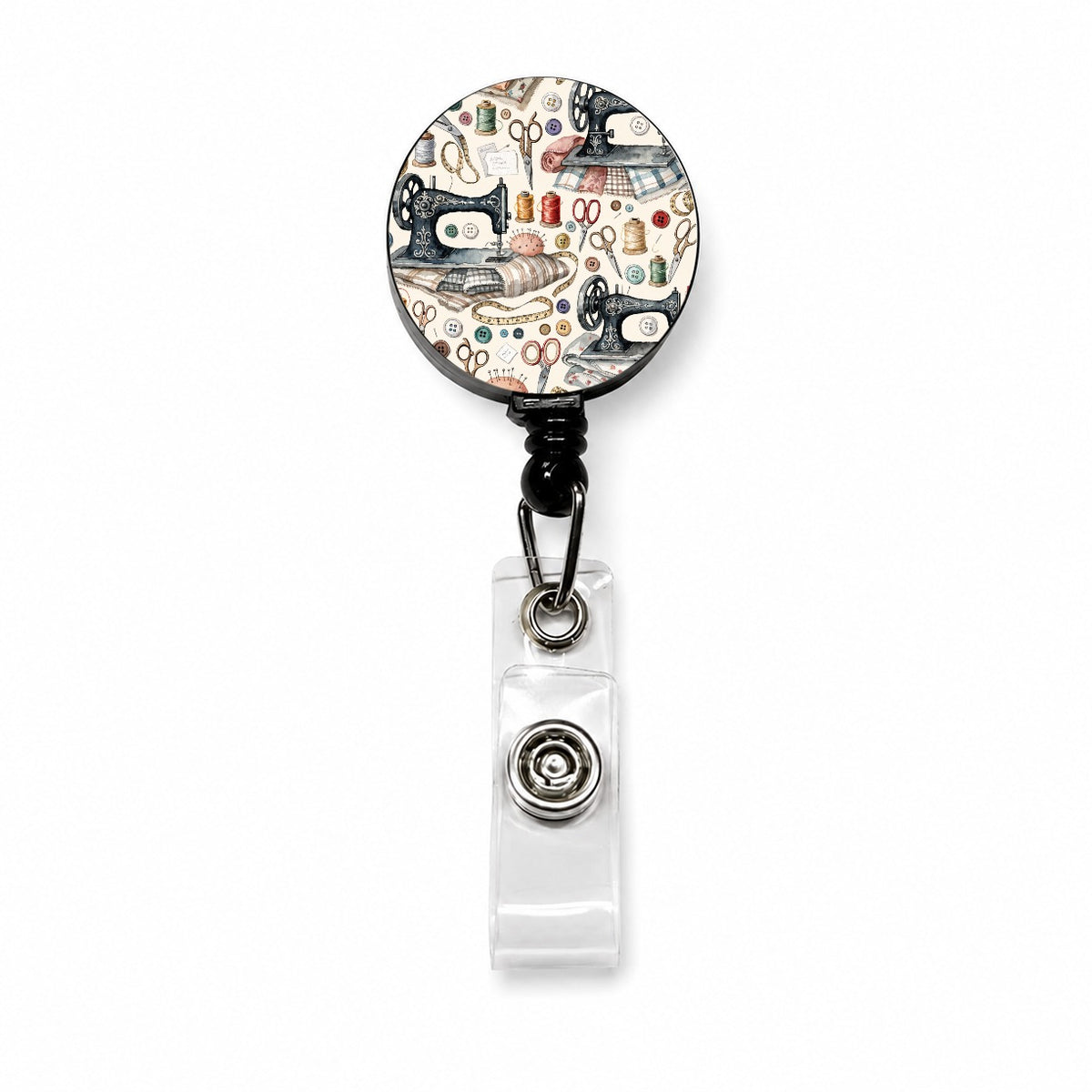 Vintage Sewing Machines Notions Retractable ID Key Card Name Tag Badge Holder with Clip