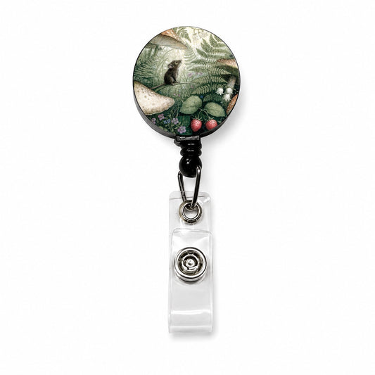 Woodland Mouse Mushroom Garden Retractable ID Key Card Name Tag Badge Holder with Clip