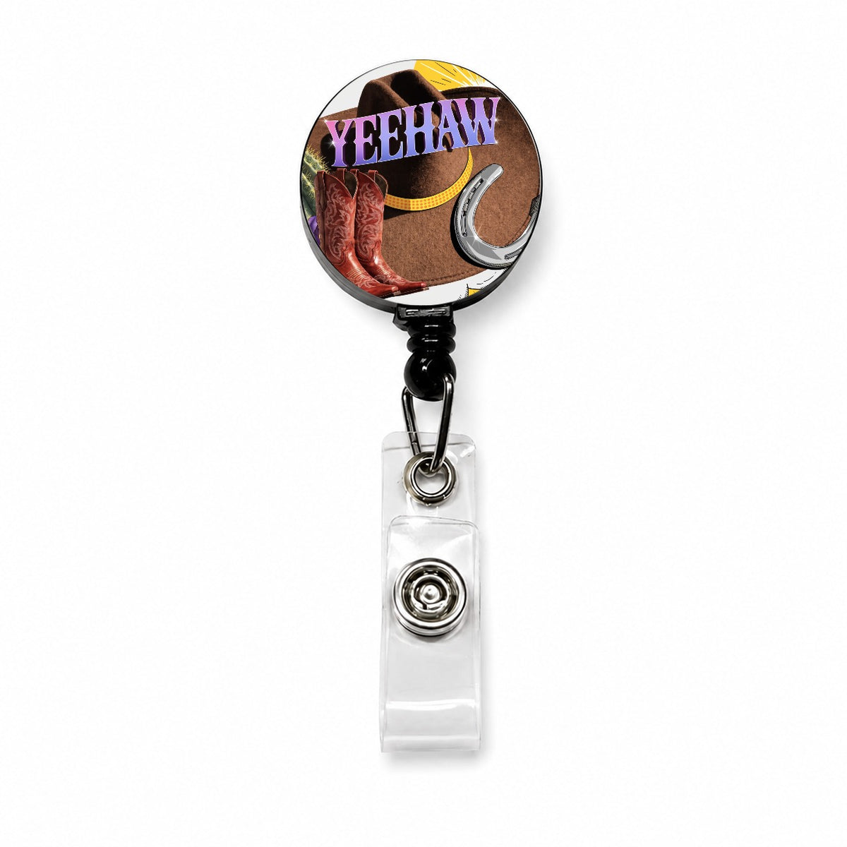 Yeehaw Cowboy Hat Boots Funny Retractable ID Key Card Name Tag Badge Holder with Clip