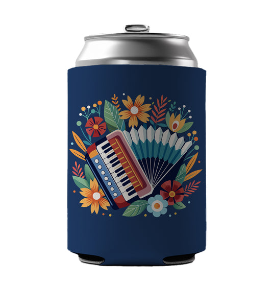 Accordion Music Floral Motif Can Cooler Beer Soda Drink Insulated Holder Sleeve Hugger