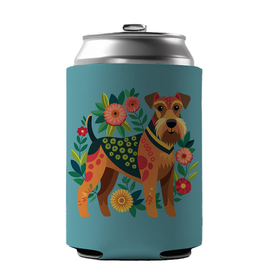 Airedale Terrier Dog Floral Flowers Can Cooler Beer Soda Drink Insulated Holder Sleeve Hugger
