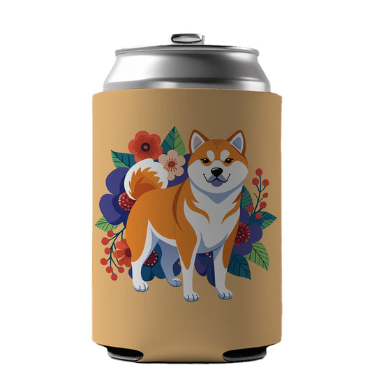 Akita Dog Floral Flowers Can Cooler Beer Soda Drink Insulated Holder Sleeve Hugger