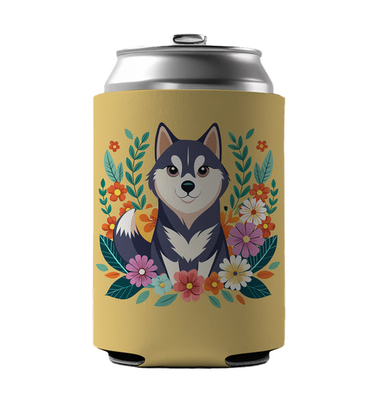 Alaskan Klee Kai Dog Floral Flowers Can Cooler Beer Soda Drink Insulated Holder Sleeve Hugger