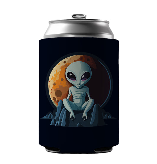 Alien Sitting Moon Planet Space Can Cooler Beer Soda Drink Insulated Holder Sleeve Hugger