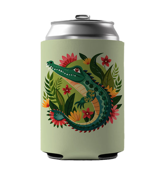 Alligator Floral Flowers Can Cooler Beer Soda Drink Insulated Holder Sleeve Hugger