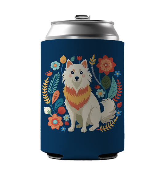 American Eskimo Dog Floral Flowers Can Cooler Beer Soda Drink Insulated Holder Sleeve Hugger