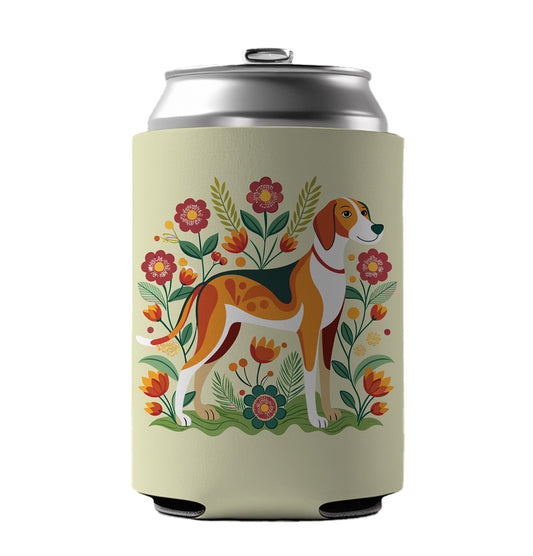 American Foxhound Dog Floral Flowers Can Cooler Beer Soda Drink Insulated Holder Sleeve Hugger