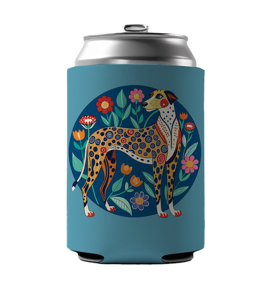 American Leopard Hound Dog Floral Flowers Can Cooler Beer Soda Drink Insulated Holder Sleeve Hugger
