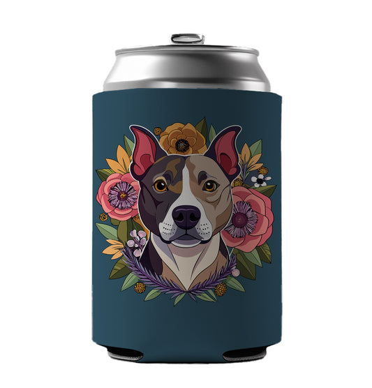 American Staffordshire Terrier Dog Floral Flowers Can Cooler Beer Soda Drink Insulated Holder Sleeve Hugger