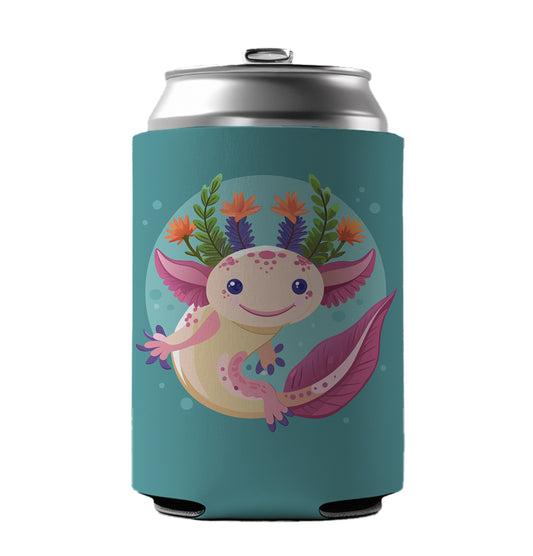 Axolotl Head Floral Flowers Can Cooler Beer Soda Drink Insulated Holder Sleeve Hugger