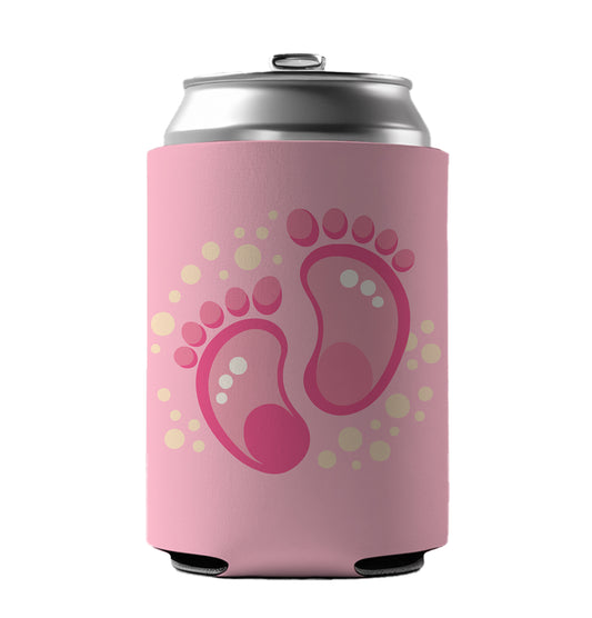 Baby Footprints Pink Can Cooler Beer Soda Drink Insulated Holder Sleeve Hugger