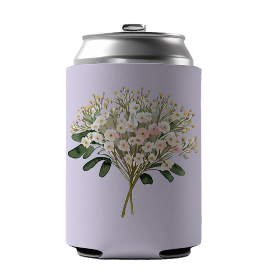 Baby's Breath Flowers White Can Cooler Beer Soda Drink Insulated Holder Sleeve Hugger