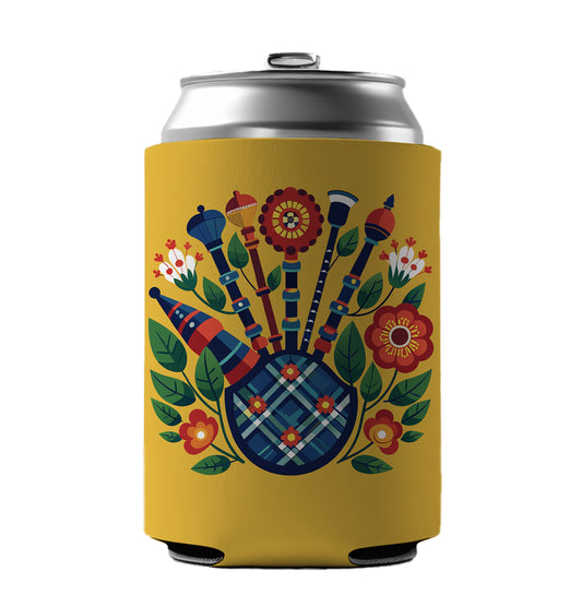 Bagpipes Music Floral Motif Can Cooler Beer Soda Drink Insulated Holder Sleeve Hugger