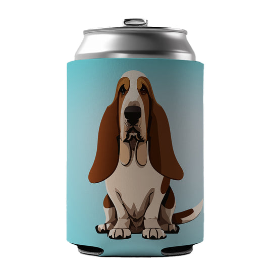 Basset Hound Dog Sitting Can Cooler Beer Soda Drink Insulated Holder Sleeve Hugger