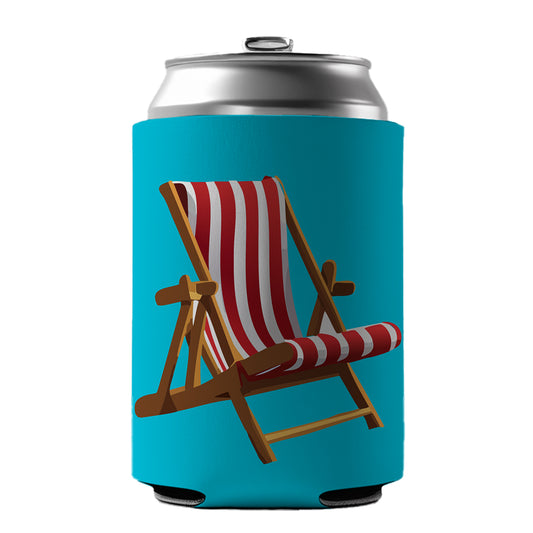 Beach Chair Red White Stripe Vacation Can Cooler Beer Soda Drink Insulated Holder Sleeve Hugger