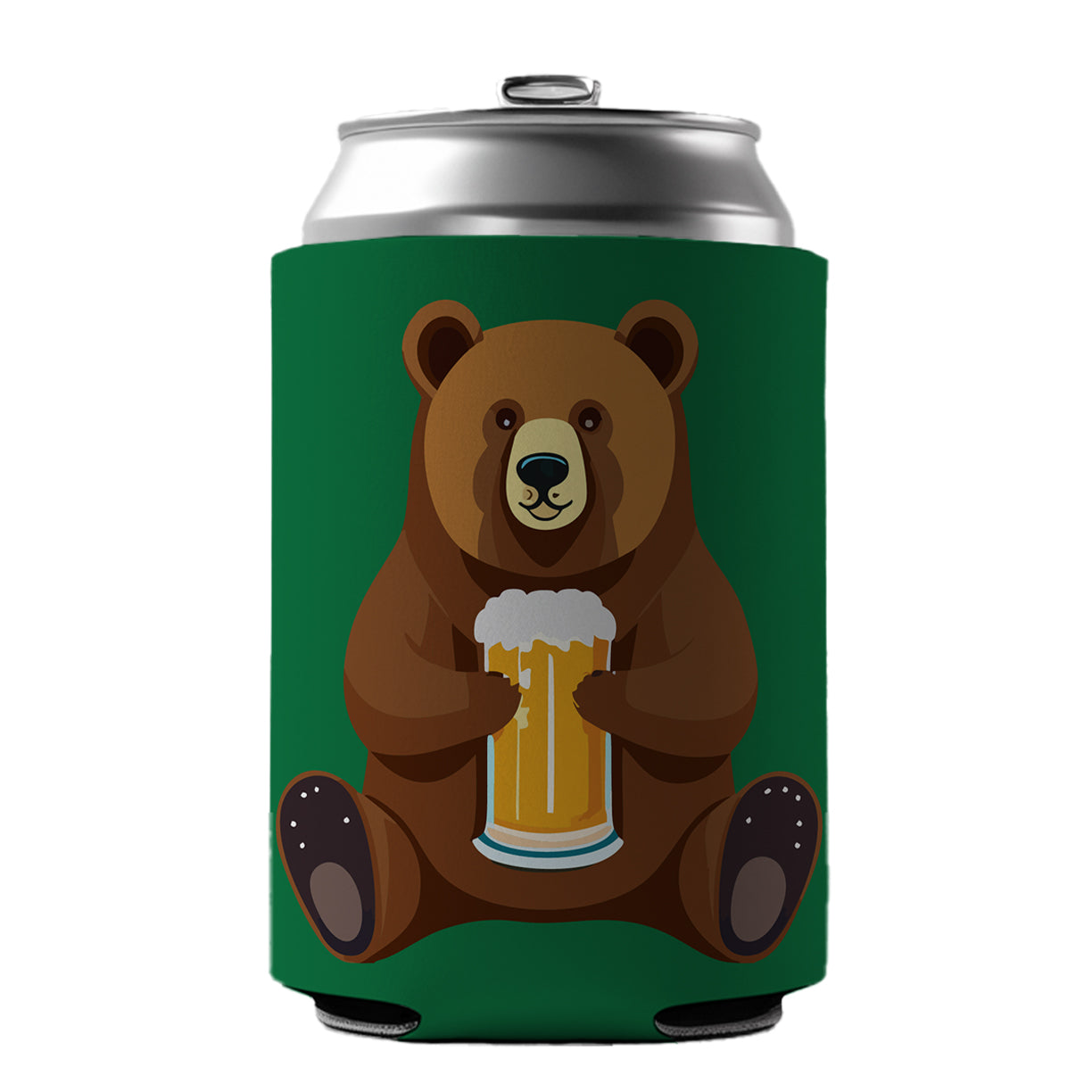 Bear Drinking Beer Sitting Funny Can Cooler Beer Soda Drink Insulated Holder Sleeve Hugger