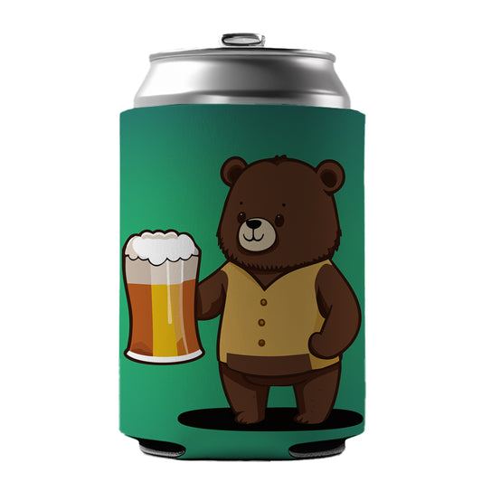 Bear Drinking Beer Standing Funny Can Cooler Beer Soda Drink Insulated Holder Sleeve Hugger