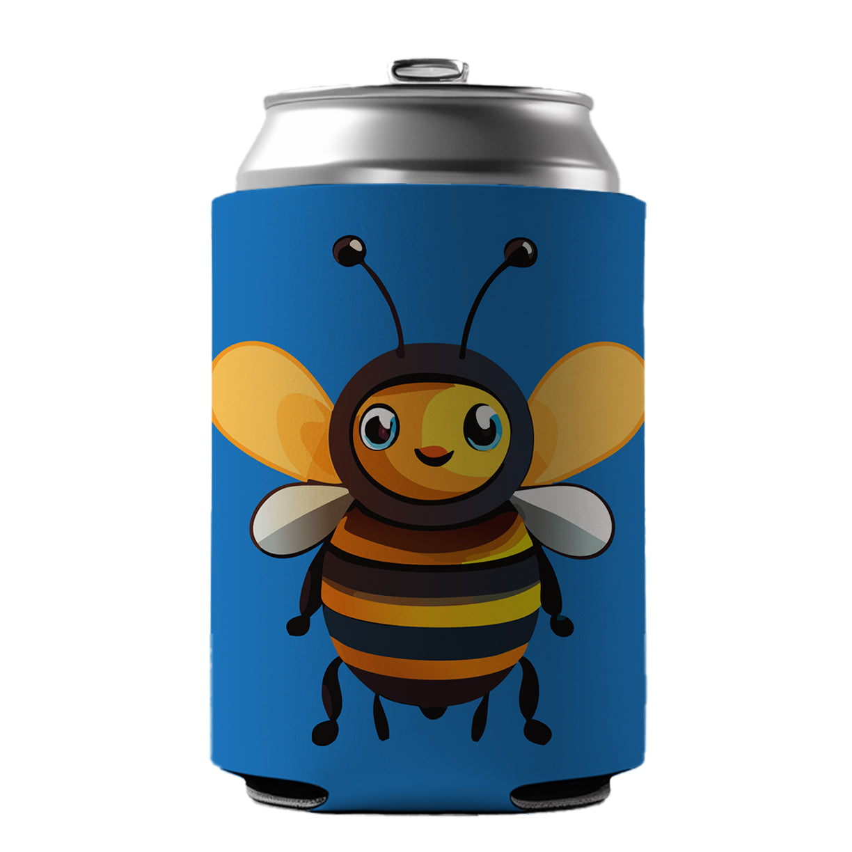 Bee Happy Smiling Can Cooler Beer Soda Drink Insulated Holder Sleeve Hugger