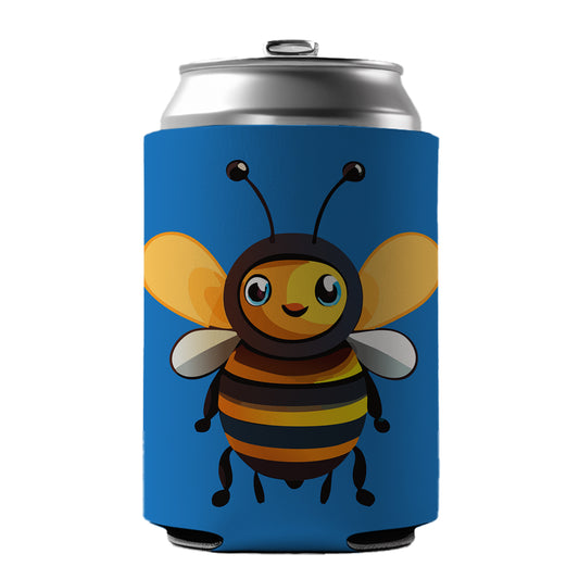 Bee Happy Smiling Can Cooler Beer Soda Drink Insulated Holder Sleeve Hugger