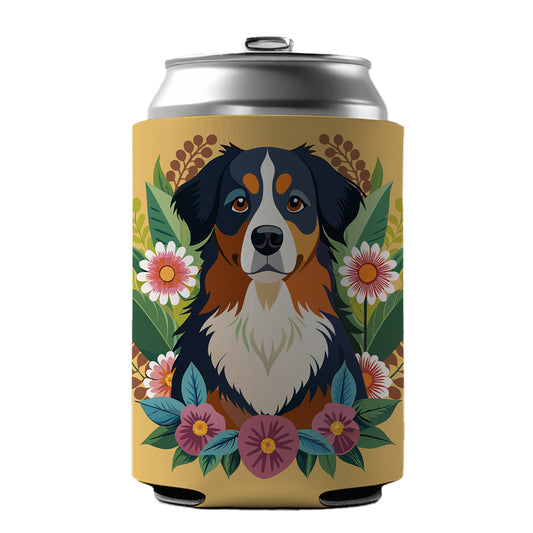 Bernese Mountain Dog Floral Flowers Can Cooler Beer Soda Drink Insulated Holder Sleeve Hugger