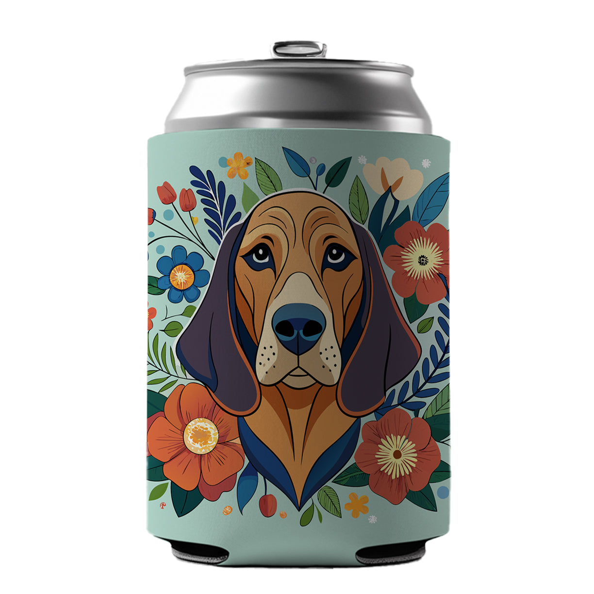 Bloodhound Dog Floral Flowers Can Cooler Beer Soda Drink Insulated Holder Sleeve Hugger