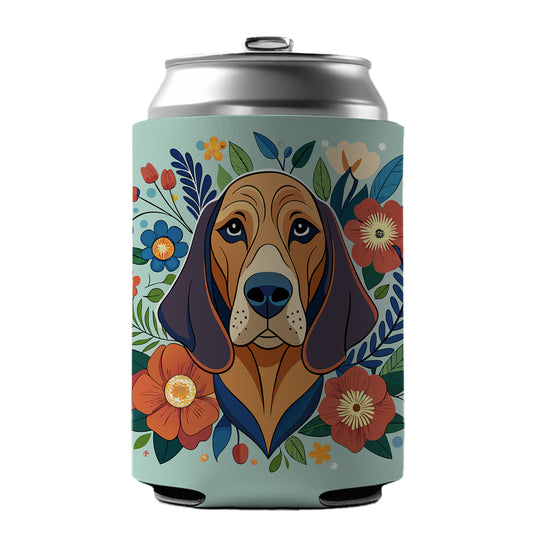 Bloodhound Dog Floral Flowers Can Cooler Beer Soda Drink Insulated Holder Sleeve Hugger