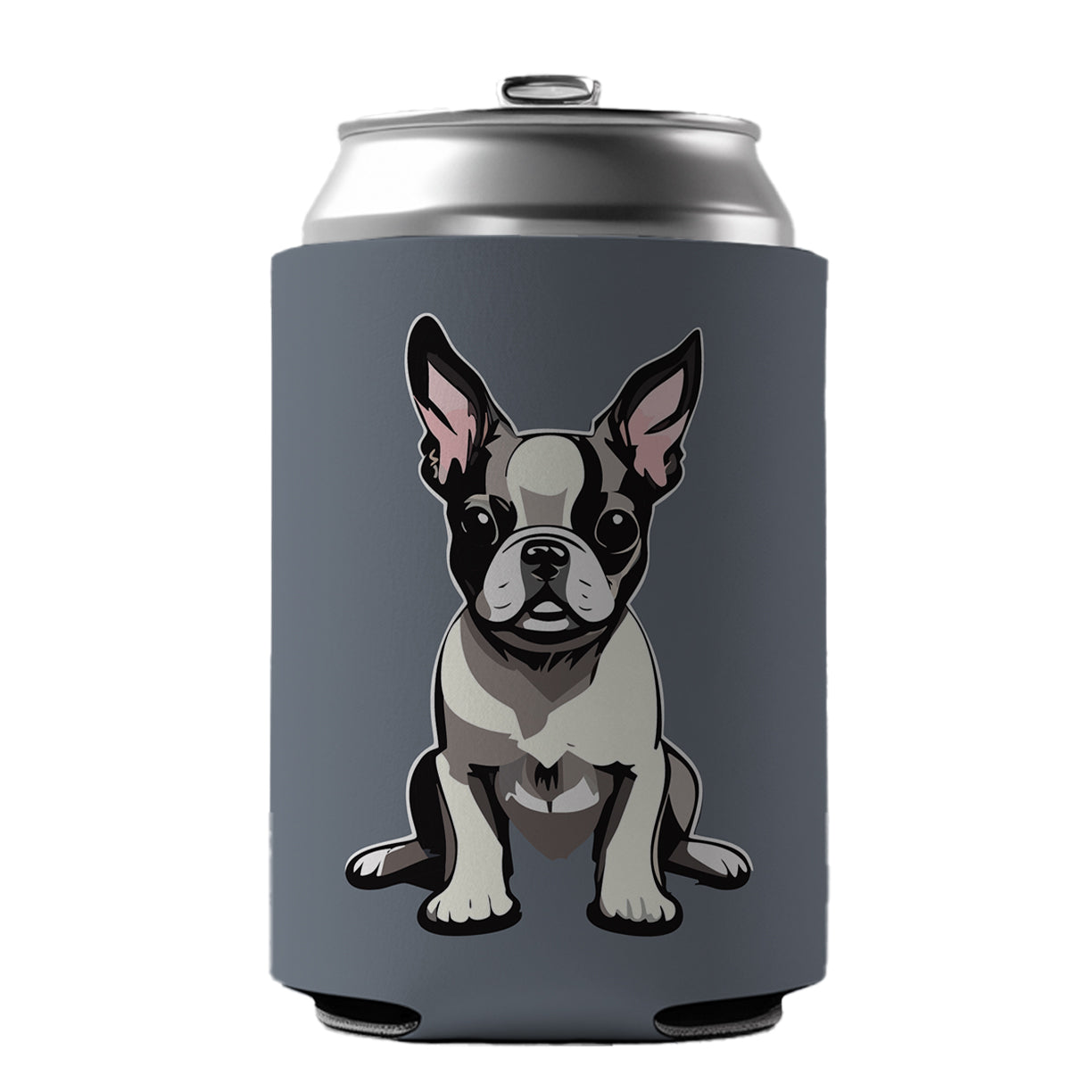 Boston Terrier Dog Sitting Can Cooler Beer Soda Drink Insulated Holder Sleeve Hugger