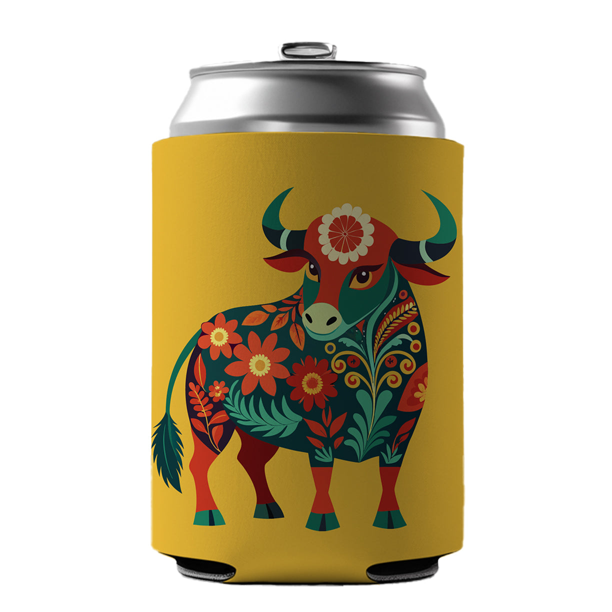 Bull Cow Floral Flowers Can Cooler Beer Soda Drink Insulated Holder Sleeve Hugger