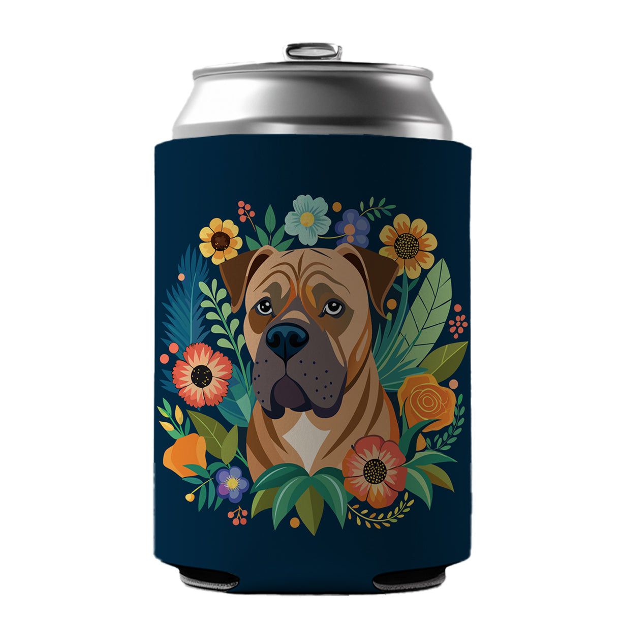 Bullmastiff Dog Floral Flowers Can Cooler Beer Soda Drink Insulated Holder Sleeve Hugger