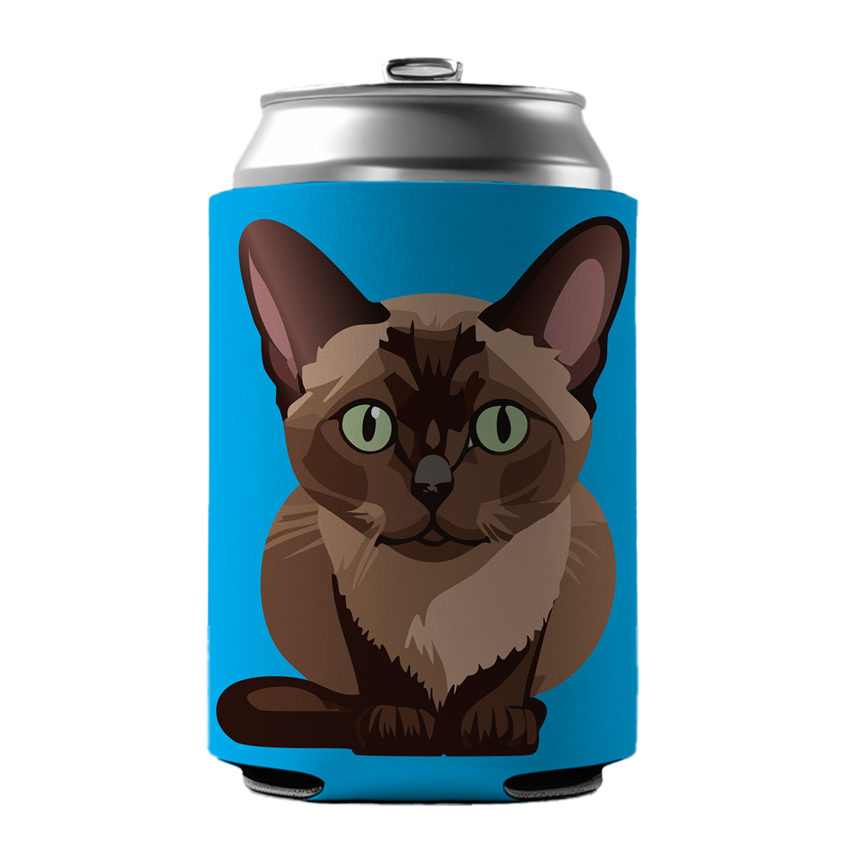 Burmese Cat Crouched Can Cooler Beer Soda Drink Insulated Holder Sleeve Hugger