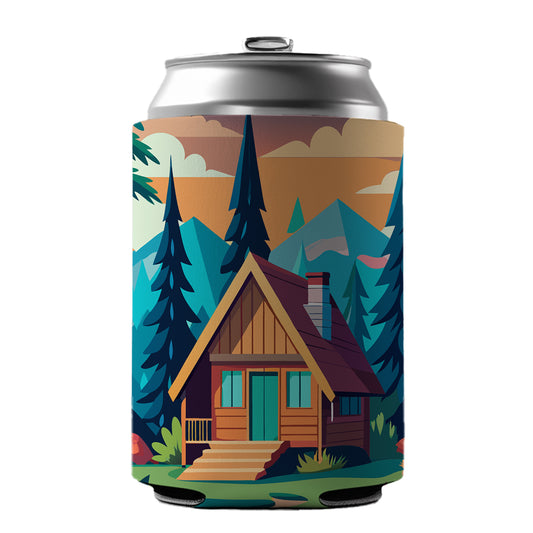 Cabin in the Forest Rustic Log Can Cooler Beer Soda Drink Insulated Holder Sleeve Hugger