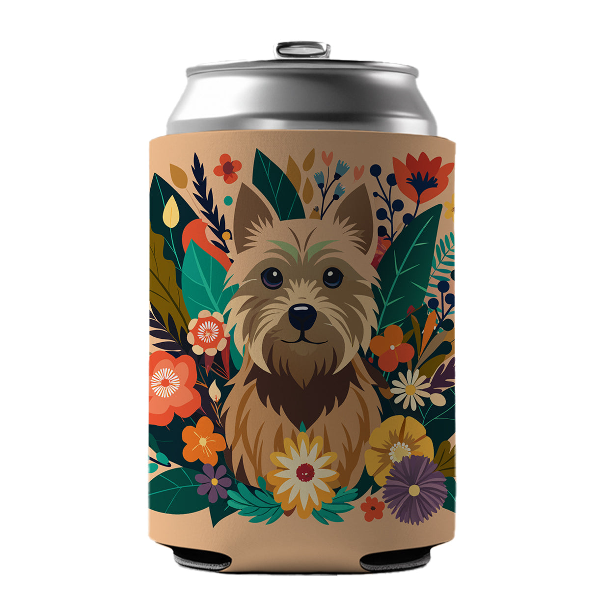 Cairn Terrier Dog Floral Flowers Can Cooler Beer Soda Drink Insulated Holder Sleeve Hugger