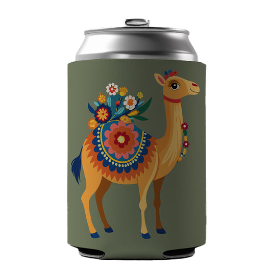 Camel Floral Flowers Can Cooler Beer Soda Drink Insulated Holder Sleeve Hugger