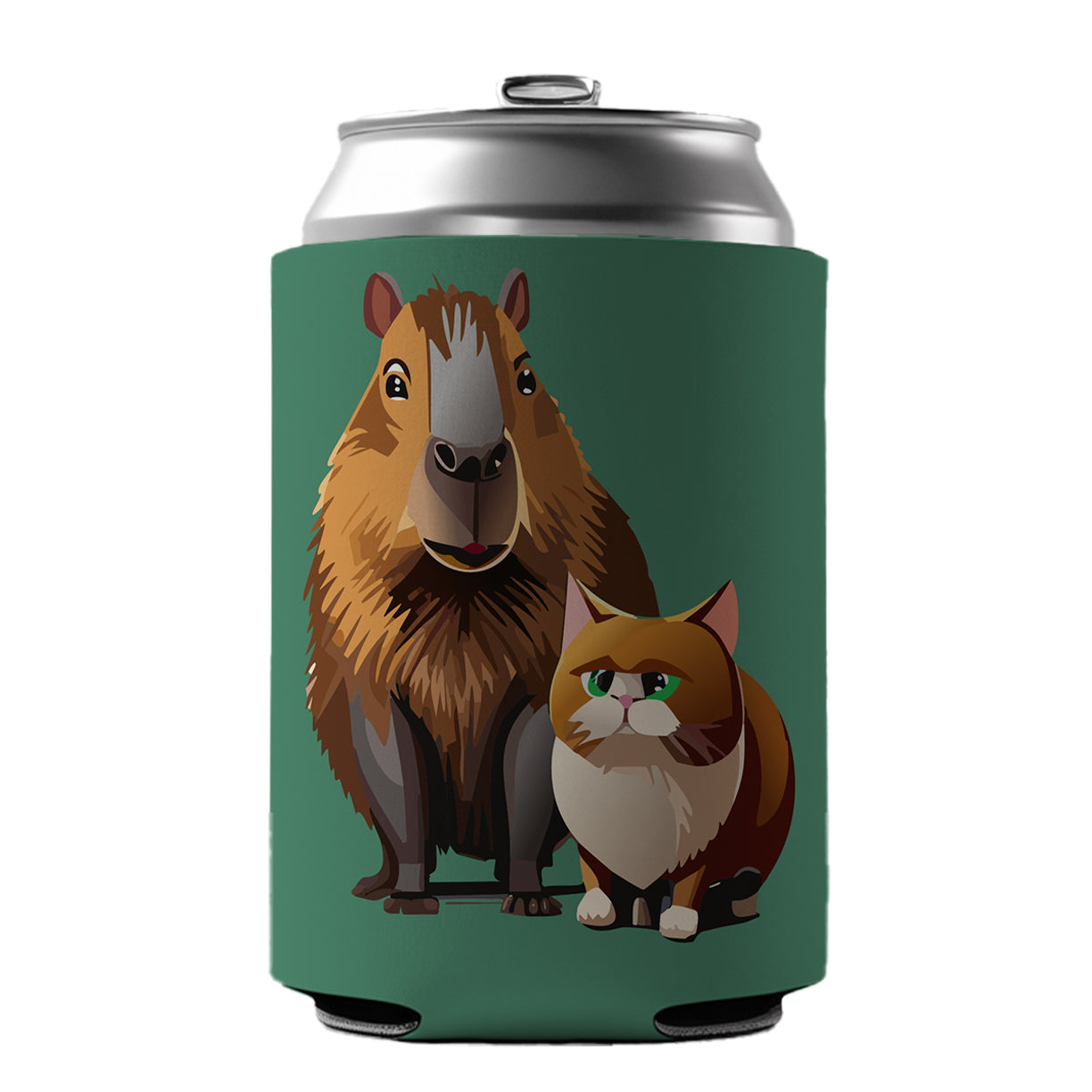 Capybara and Cat Best Friends BFF Cute Can Cooler Beer Soda Drink Insulated Holder Sleeve Hugger