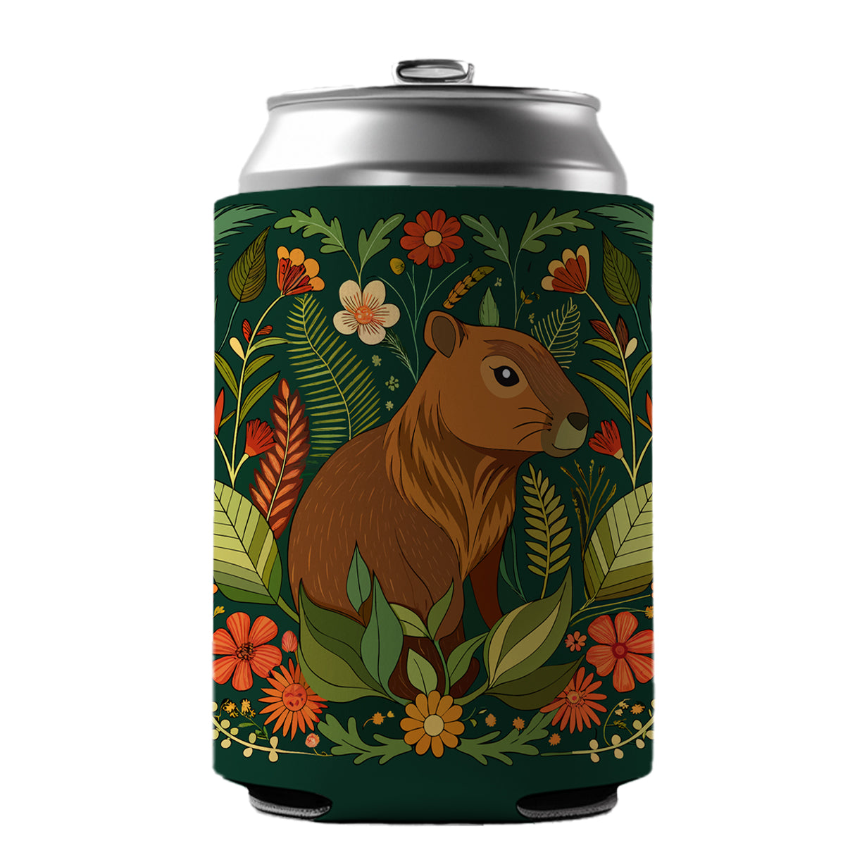 Capybara Botanical Art Nouveau Can Cooler Beer Soda Drink Insulated Holder Sleeve Hugger