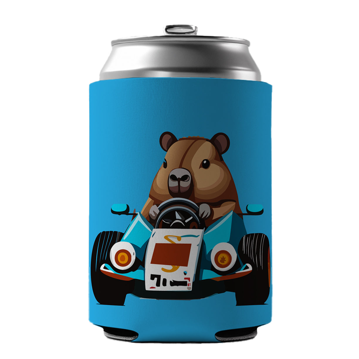 Capybara Driving Race Car Funny Can Cooler Beer Soda Drink Insulated Holder Sleeve Hugger