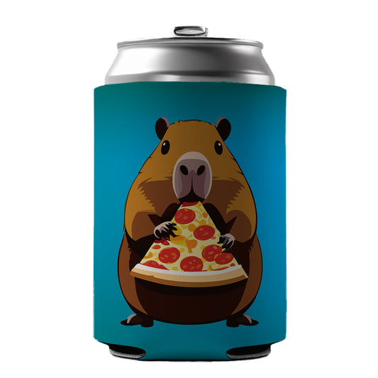Capybara Eating Pizza Funny Can Cooler Beer Soda Drink Insulated Holder Sleeve Hugger