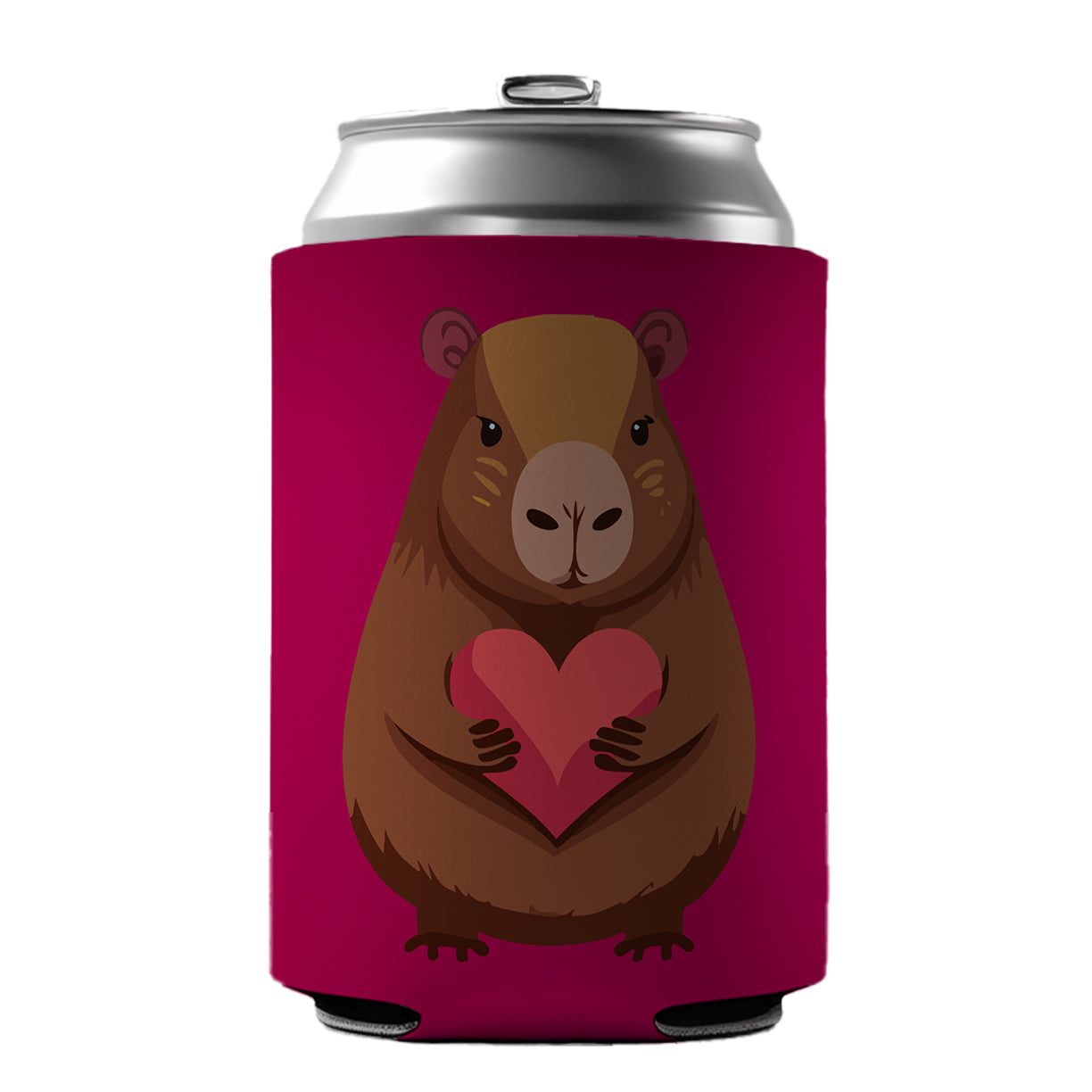 Capybara Love Holding Heart Valentines Day Anniversary Can Cooler Beer Soda Drink Insulated Holder Sleeve Hugger