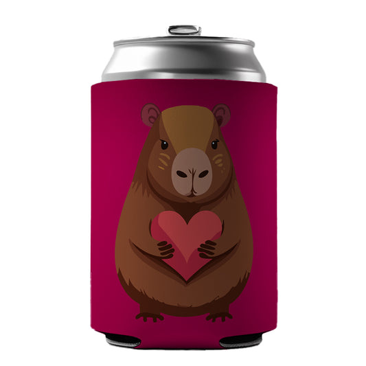 Capybara Love Holding Heart Valentines Day Anniversary Can Cooler Beer Soda Drink Insulated Holder Sleeve Hugger