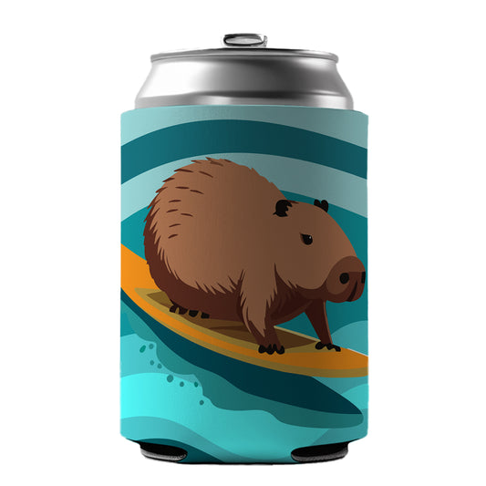Capybara Surfing Surfer Ocean Funny Can Cooler Beer Soda Drink Insulated Holder Sleeve Hugger