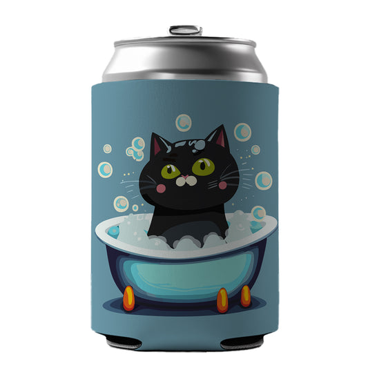 Cat Black Taking Bubble Bath Can Cooler Beer Soda Drink Insulated Holder Sleeve Hugger