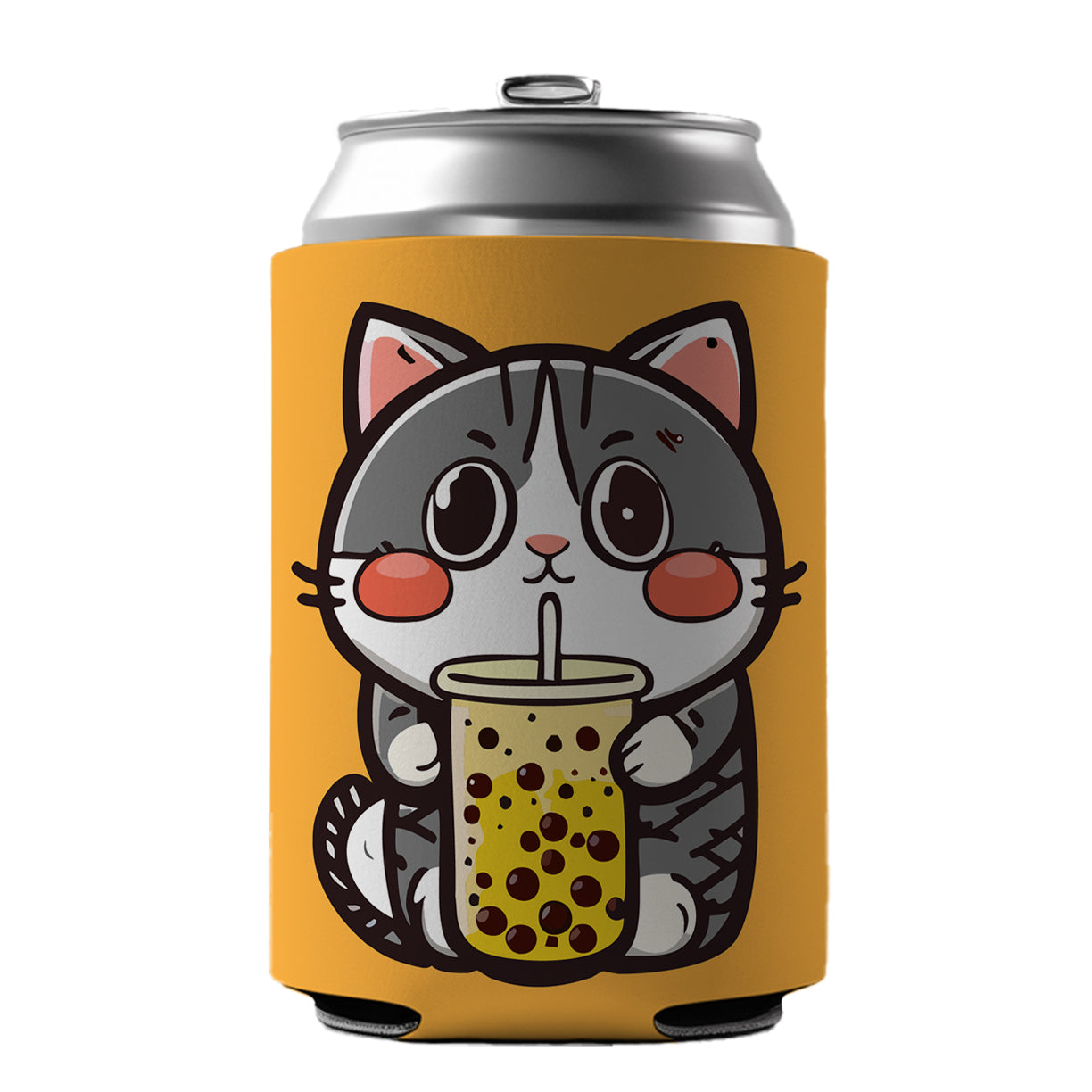Cat Drinking Boba Bubble Tea Can Cooler Beer Soda Drink Insulated Holder Sleeve Hugger