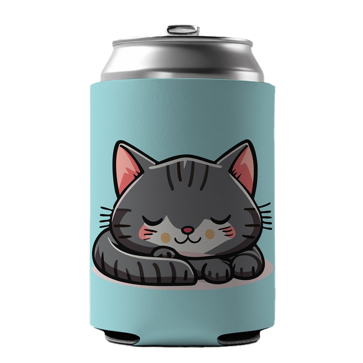Cat Gray Sleeping Can Cooler Beer Soda Drink Insulated Holder Sleeve Hugger