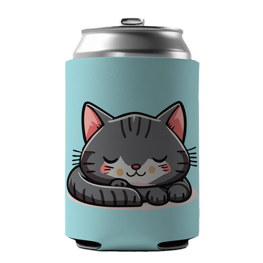 Cat Gray Sleeping Can Cooler Beer Soda Drink Insulated Holder Sleeve Hugger