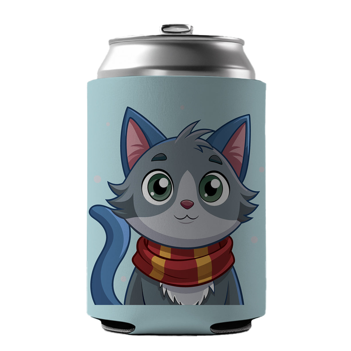 Cat Gray Wearing Winter Scarf Can Cooler Beer Soda Drink Insulated Holder Sleeve Hugger