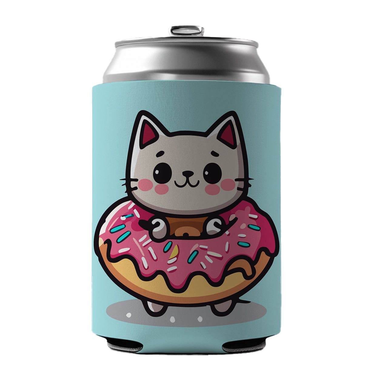 Cat Kawaii Cute in Donut Can Cooler Beer Soda Drink Insulated Holder Sleeve Hugger